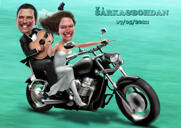 Retrato de casal de motociclistas personalizado em desenho animado
