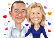 Caricatura personalizzata per anniversario con cuori