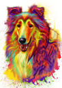 Portret de desene animate cu câine Collie, în stil acuarelă, cu stropi de fundal