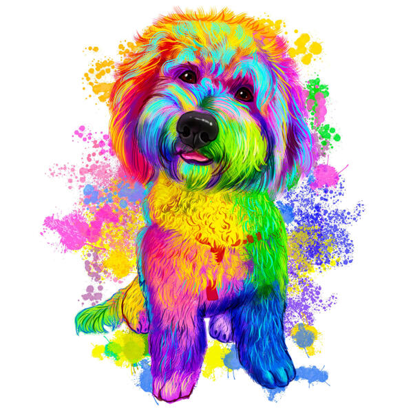 Full Body Rainbow Watercolor Bichon Maltaise Portrait