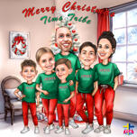 Frohe Weihnachten-Familienkarikatur in passenden Pyjamas