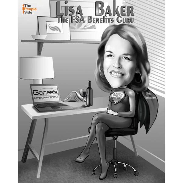 Freelance Manager Cartoon Gift - Full Body Caricature in Black and White Style with Custom Background