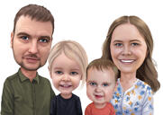 Föräldrar och två barn färgar karikatyrkonstteckning från foton