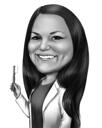 Female Dentist Caricature with Toothbrush