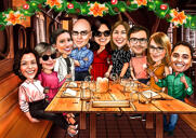 Portrait caricatural d'amis dans un café
