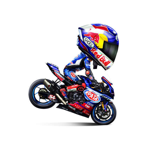 Caricature de dessin animé de cascade de moto dans un style de couleur pour un cadeau de motocycliste personnalisé