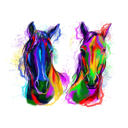 Fotoğraflardan İki At Suluboya Portre