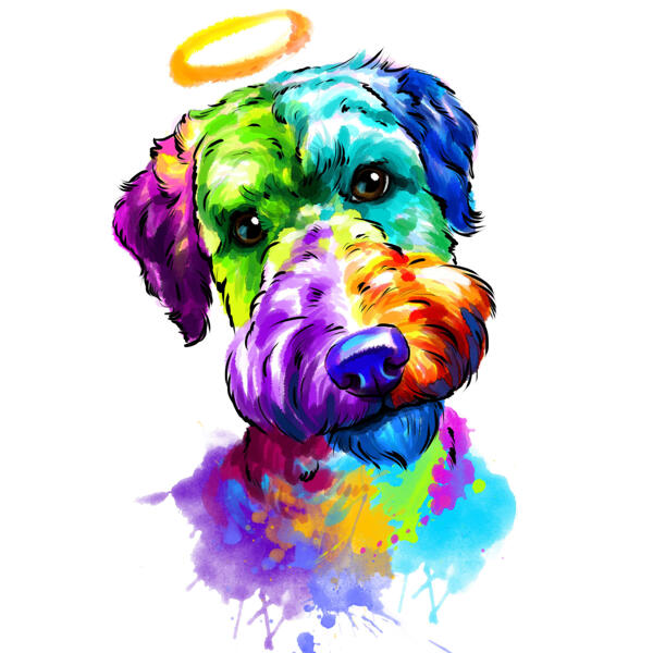 Akvarellkarikatyr av foxterrier från foton med gloria