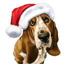 Dessin animé de chien portant un chapeau de Père Noël pour Noël