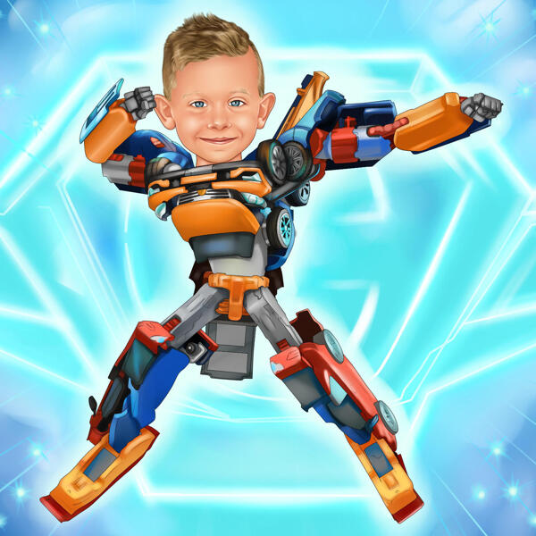 Kid Caricature Gift from Photo as Tobot Tritan Character for Transformers Fans