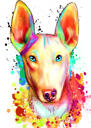 Modern-Colored Bull Terrier Headshot Cartoon Painting in Rainbow Style from Photos