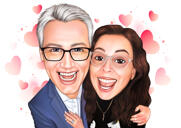 Caricatura di coppia proposta di fidanzamento in divertente stile di colore esagerato dalle foto