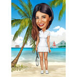 Девушка с теннисной ракеткой на пляже