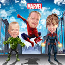 Genitore con caricatura di supereroi per bambini da foto su sfondo personalizzato