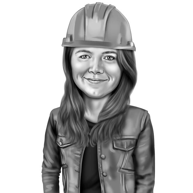 Person in Construction Safety Helmet as Black and White Cartoon Portrait  Gift from Photo