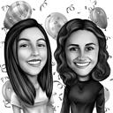 2 Sisters Caricature Black and White