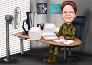 Karavīra biroja karikatūru zīmējums