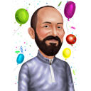 Barevná karikatura k narozeninám k 30. výročí narozenin s balónky a konfetami