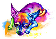 Akvarel Pastel Fuldkrop Chihuahua Tegneserie Portræt Tegning Art