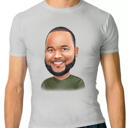 Карикатура мужчины в цветном стиле с фотографий распечатанная на футболке