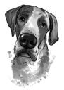 Retrato de Dogue Alemão com cabeça e ombros em estilo aquarela em tons de cinza