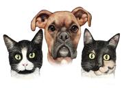 Карикатура группы домашних животных из фотографий