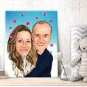 Ritratto di caricatura di coppia in stile colorato - Regalo su tela per la festa del papà