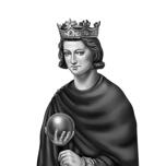 Schwarz-weißer Prinz-Cartoon mit Krone