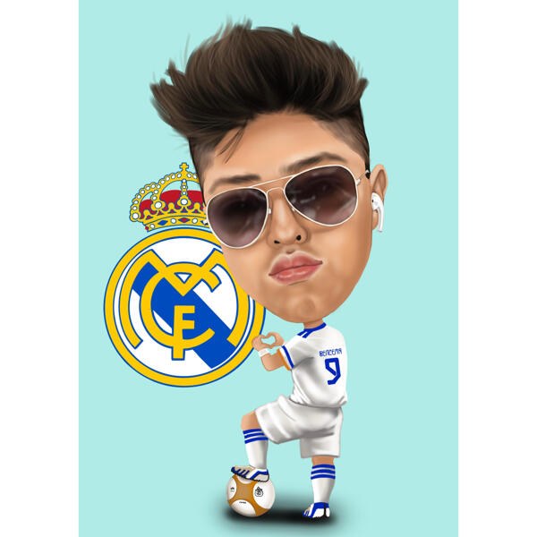 Карикатура на футболиста - болельщик футбольного клуба "Реал Мадрид"