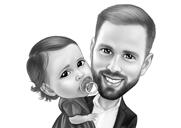 Portrait de dessin animé d'un père avec son enfant à partir de photos