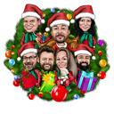 Caricature de groupe de Noël dans une guirlande de Noël