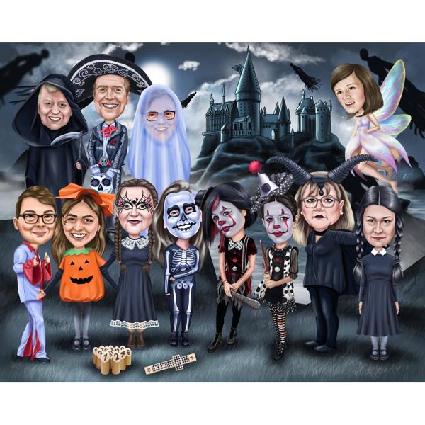 Card de caricatură de grup de Halloween