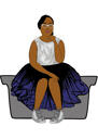 فتاة مخصصة على كرسي رسم بورتريه من صورة بخلفية لون واحد