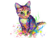 Ritratto di gatto a corpo intero ad acquerello disegnato a mano da foto