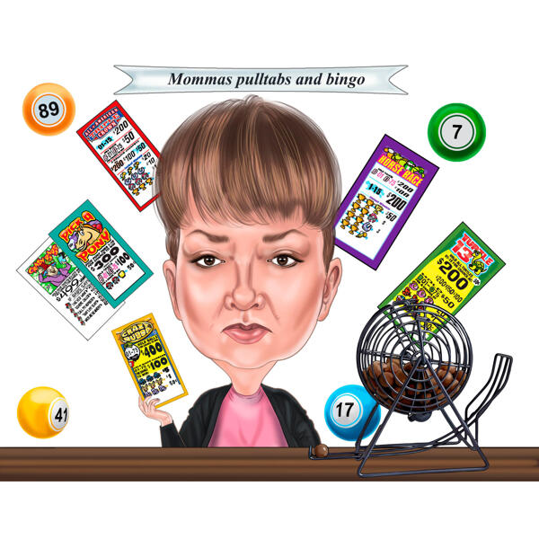 Bingo-Spieler-Karikatur-Hand gezeichnet im Farbstil für kundenspezifisches Geschenk für Person