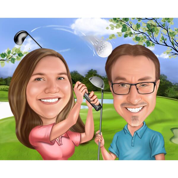 Caricature de couple de golfeur