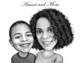 Mor og søn sort/hvid tegning
