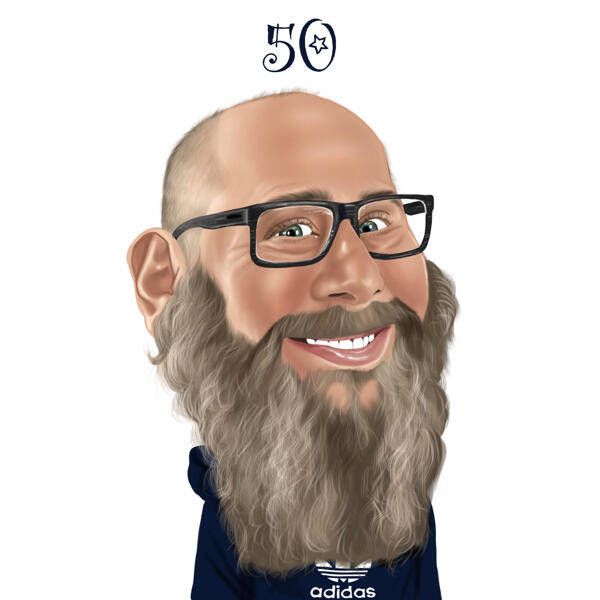 Divertente caricatura in stile esagerato, regalo per il 50° anniversario di compleanno