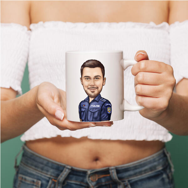 Tazza della polizia personalizzata con caricatura dell'ufficiale