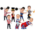 Circus Artists Group Karikatur im Farbstil von Fotos