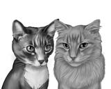 Katter tecknad karikatyrporträtt i svartvit stil från foton