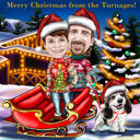 Couple with Pets Christmas Caricature
