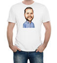 Man karikatuur van foto's op T-shirt print