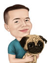 Ägare med Pug Cartoon Portrait