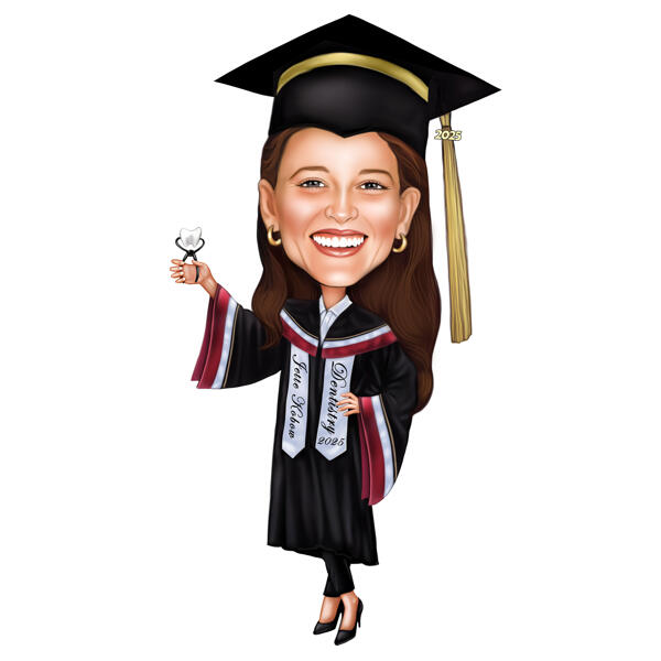 Caricature en pied d'après photo, cadeau de fin d'études