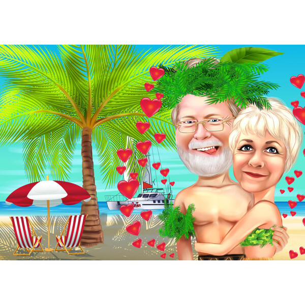 Engraçado adorável viagem férias casal caricatura desenho da foto