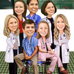 Desenho de caricatura de grupo médico