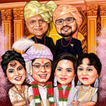 Caricatura familiar de una boda india