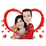 Couple avec chat dans une caricature de style couleur coeur à partir de photos