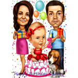 Rodinná karikatura k narozeninám 1. miminka